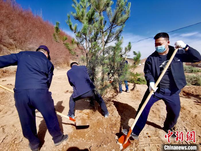 圖為西寧市城東區義務植樹活動現場。　張添福 攝