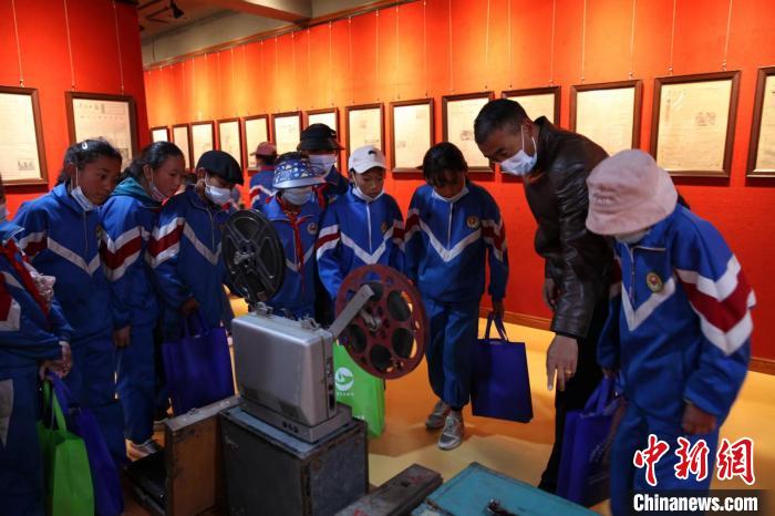 資料圖為玉樹市第四完小學(xué)生參觀鑄牢中華民族共同體意識主題展?！『F龍 攝