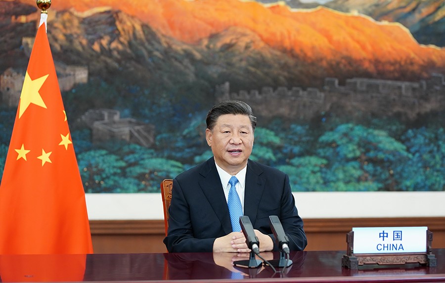 2020年9月22日，國(guó)家主席習(xí)近平在第七十五屆聯(lián)合國(guó)大會(huì)一般性辯論上發(fā)表重要講話。新華社記者 鞠鵬 攝
